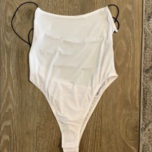 White lace up back body suit